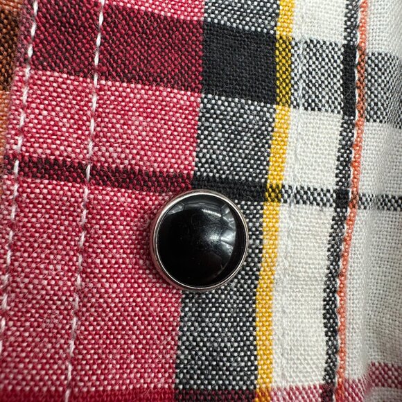 Wrangler XXL Western Pearl Snap Plaid Shirt Red White Yellow Cotton Mens Classic - Picture 6 of 7